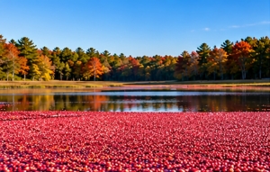 Cape Cod cranberry harvest 2026 with red cranberries in an autumn bog
